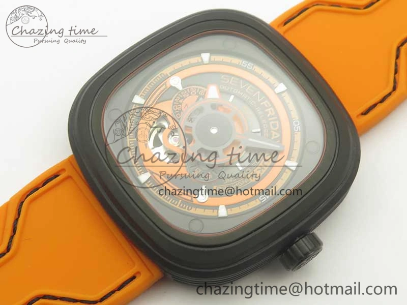 FreshLook SevenFriday P1-3 SVF 1:1 Best Edition Orange Dial on Rubber Strap Miyota 82S7(Free Black Rubber Strap) 9624