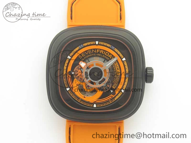 FreshLook SevenFriday P1-3 SVF 1:1 Best Edition Orange Dial on Rubber Strap Miyota 82S7(Free Black Rubber Strap) 9624
