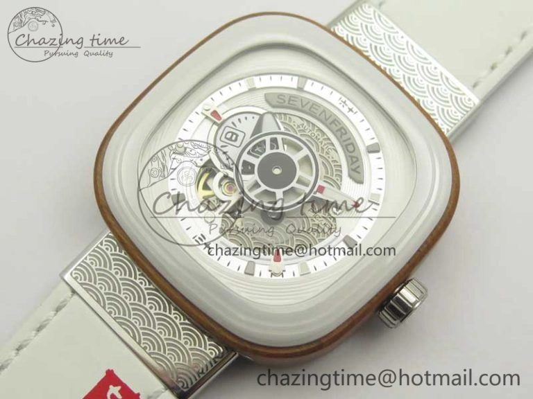 SevenFriday P1B-03 Japan Limited Edition SVF 1:1 Best Edition On White Leather Strap Miyota 82S7 (Free Rubber Strap) EasyMatch 9629