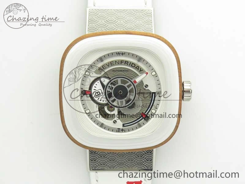 SevenFriday P1B-03 Japan Limited Edition SVF 1:1 Best Edition On White Leather Strap Miyota 82S7 (Free Rubber Strap) EasyMatch 9629