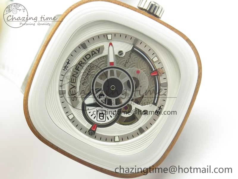 SevenFriday P1B-03 Japan Limited Edition SVF 1:1 Best Edition On White Leather Strap Miyota 82S7 (Free Rubber Strap) EasyMatch 9629