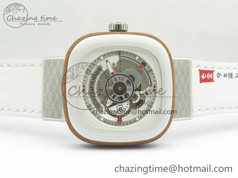 SevenFriday P1B-03 Japan Limited Edition SVF 1:1 Best Edition On White Leather Strap Miyota 82S7 (Free Rubber Strap) EasyMatch 9629