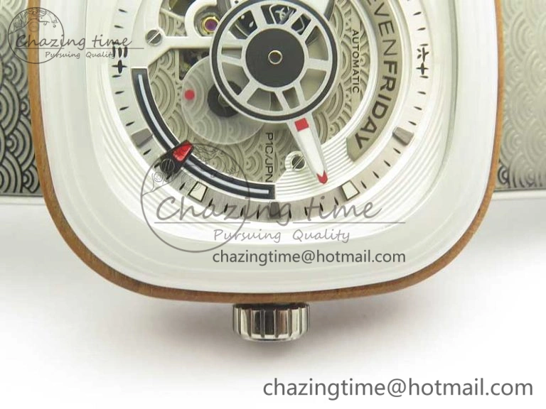 SevenFriday P1B-03 Japan Limited Edition SVF 1:1 Best Edition On White Leather Strap Miyota 82S7 (Free Rubber Strap) EasyMatch 9629
