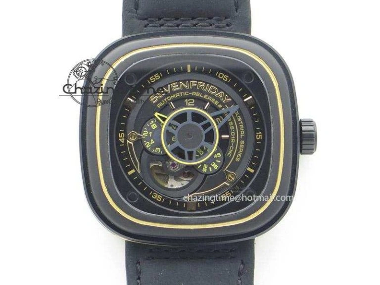 SevenFriday P2-2 SWF 1:1 Best Edition Black Dial on Black Leather Strap Miyota 82S WellDesigned 9642