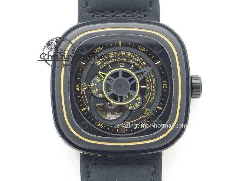 SevenFriday P2-2 SWF 1:1 Best Edition Black Dial on Black Leather Strap Miyota 82S WellDesigned 9642