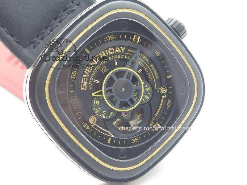 SevenFriday P2-2 SWF 1:1 Best Edition Black Dial on Black Leather Strap Miyota 82S WellDesigned 9642