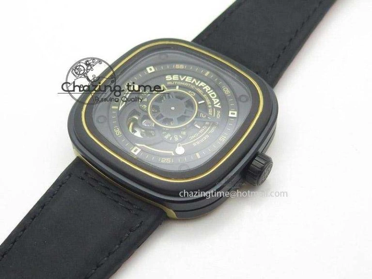 SevenFriday P2-2 SWF 1:1 Best Edition Black Dial on Black Leather Strap Miyota 82S WellDesigned 9642