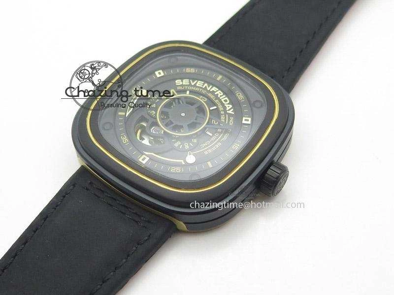 SevenFriday P2-2 SWF 1:1 Best Edition Black Dial on Black Leather Strap Miyota 82S WellDesigned 9642