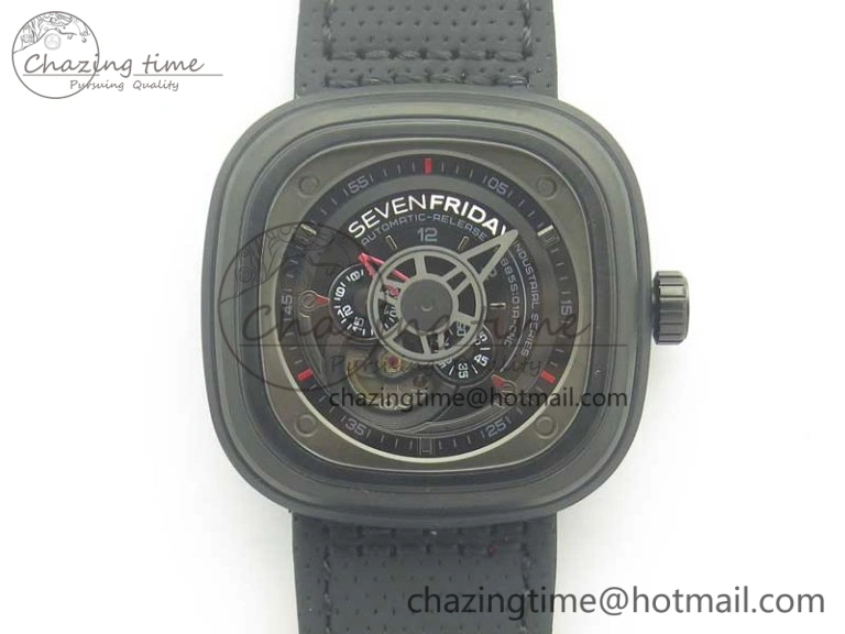 SevenFriday P2-2 SWF 1:1 Best Edition Black Dial on Black Leather Strap Miyota 82S WellDesigned 9642