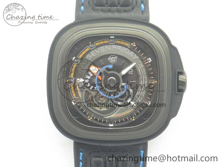 SevenFriday P2-2 SWF 1:1 Best Edition Black Dial on Black Leather Strap Miyota 82S WellDesigned 9642