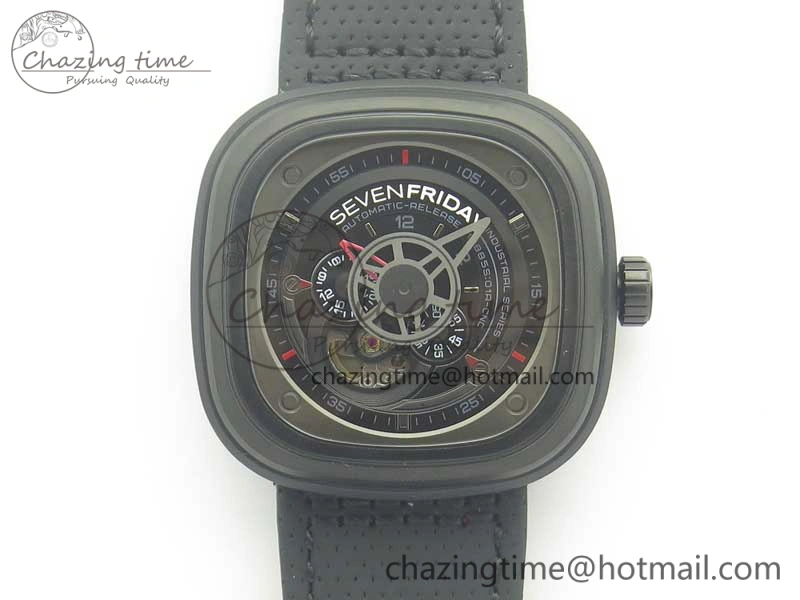 SevenFriday P3-1 SVF 1:1 Best Edition Black Dial on Black Leather Strap Miyota 82S7(Free Rubber Strap) Durable 9622