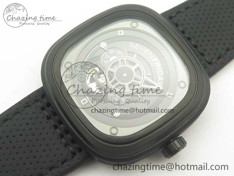 SevenFriday P3-1 SVF 1:1 Best Edition Black Dial on Black Leather Strap Miyota 82S7(Free Rubber Strap) Durable 9622