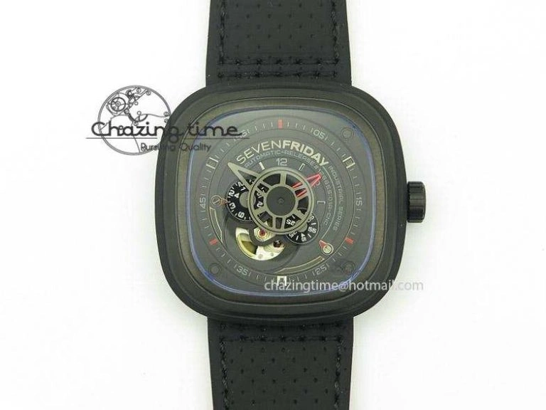 Timeless SevenFriday P3-1 SWF 1:1 Best Edition Black Dial on Black Leather Strap Miyota 82S 9646