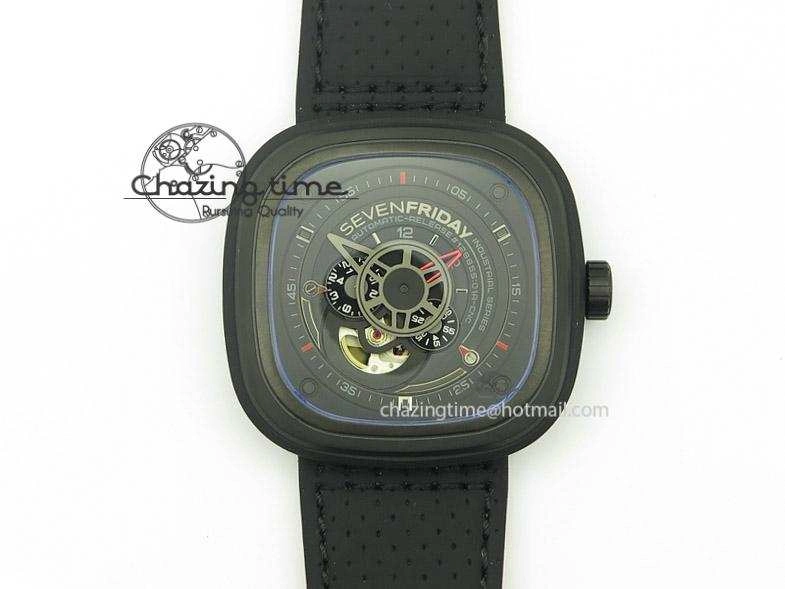 Timeless SevenFriday P3-1 SWF 1:1 Best Edition Black Dial on Black Leather Strap Miyota 82S 9646