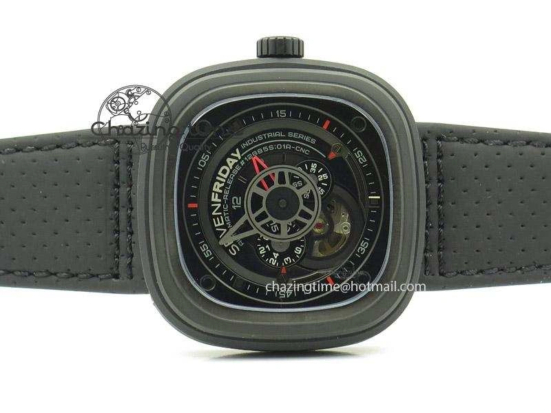 Timeless SevenFriday P3-1 SWF 1:1 Best Edition Black Dial on Black Leather Strap Miyota 82S 9646