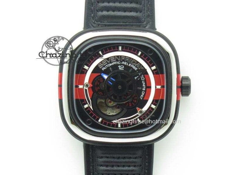 FastDry SevenFriday P3 BB SWF 1:1 Best Edition Black Dial on Black Leather Strap Miyota 82S 9640