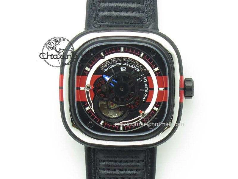 FastDry SevenFriday P3 BB SWF 1:1 Best Edition Black Dial on Black Leather Strap Miyota 82S 9640