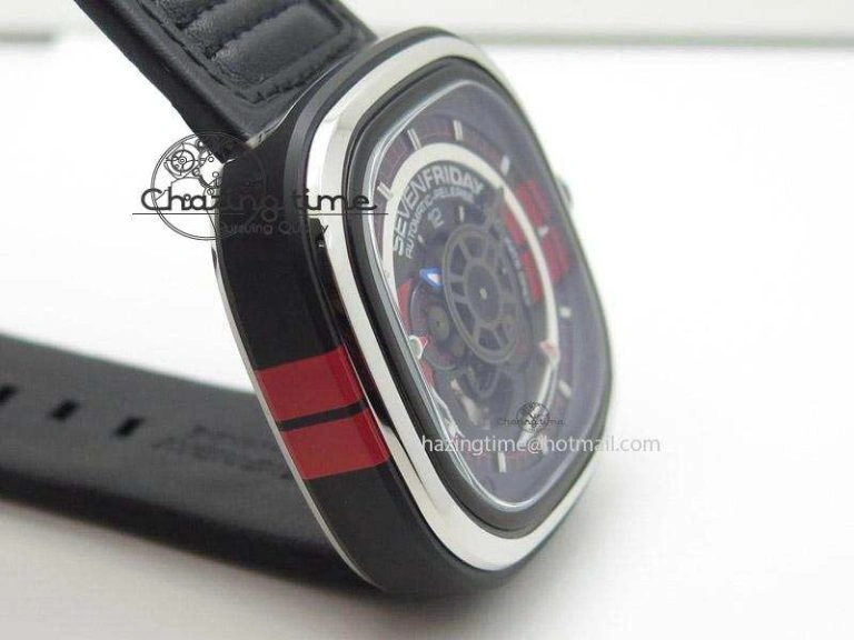 FastDry SevenFriday P3 BB SWF 1:1 Best Edition Black Dial on Black Leather Strap Miyota 82S 9640