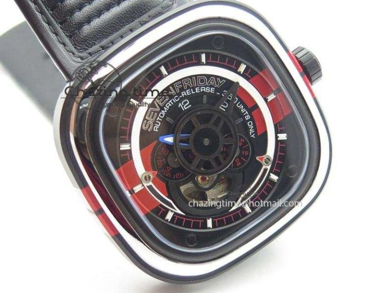 FastDry SevenFriday P3 BB SWF 1:1 Best Edition Black Dial on Black Leather Strap Miyota 82S 9640