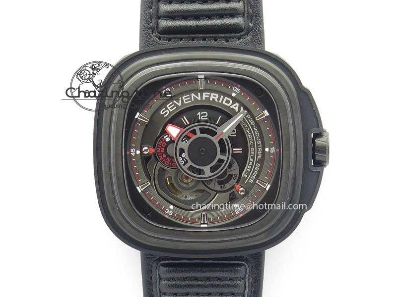Trendy SevenFriday P3B 01 ‘Racer’ V6F Best Edition On Black Leather Strap Miyota 82S 9634