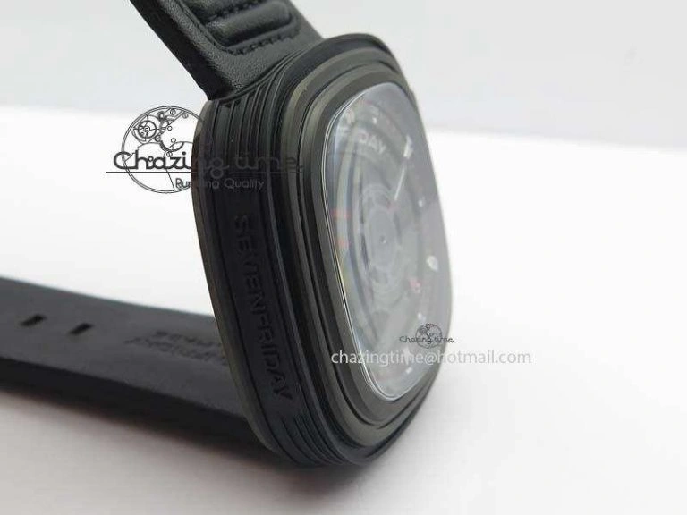 Trendy SevenFriday P3B 01 ‘Racer’ V6F Best Edition On Black Leather Strap Miyota 82S 9634