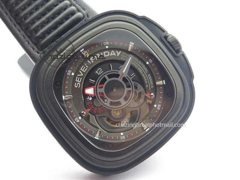 Trendy SevenFriday P3B 01 ‘Racer’ V6F Best Edition On Black Leather Strap Miyota 82S 9634