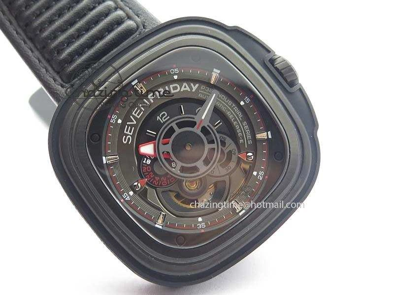 Trendy SevenFriday P3B 01 ‘Racer’ V6F Best Edition On Black Leather Strap Miyota 82S 9634