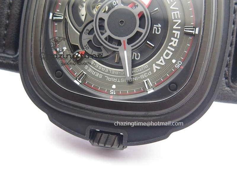 Trendy SevenFriday P3B 01 ‘Racer’ V6F Best Edition On Black Leather Strap Miyota 82S 9634