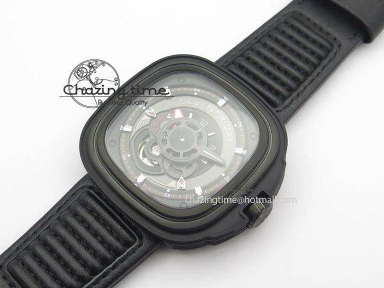 Trendy SevenFriday P3B 01 ‘Racer’ V6F Best Edition On Black Leather Strap Miyota 82S 9634