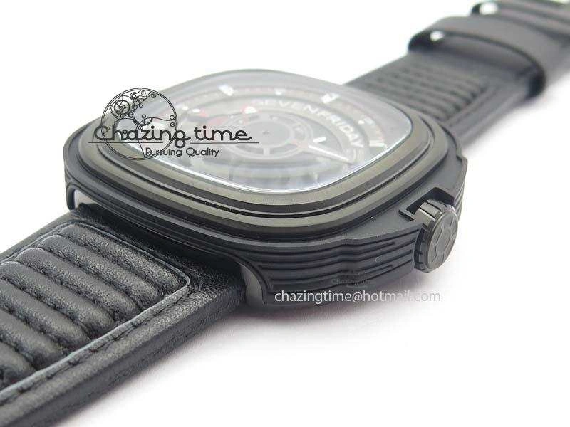 Trendy SevenFriday P3B 01 ‘Racer’ V6F Best Edition On Black Leather Strap Miyota 82S 9634
