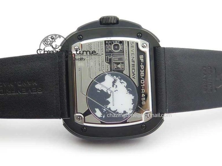 Trendy SevenFriday P3B 01 ‘Racer’ V6F Best Edition On Black Leather Strap Miyota 82S 9634