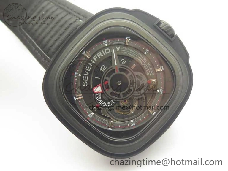 Durable SevenFriday PVD P3B 01 SVF 1:1 Best Edition on Black Leather Strap Miyota 82S7(Free Rubber Strap) 9618