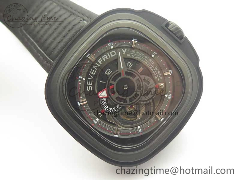 Durable SevenFriday PVD P3B 01 SVF 1:1 Best Edition on Black Leather Strap Miyota 82S7(Free Rubber Strap) 9618