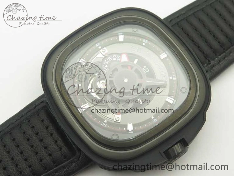 Durable SevenFriday PVD P3B 01 SVF 1:1 Best Edition on Black Leather Strap Miyota 82S7(Free Rubber Strap) 9618