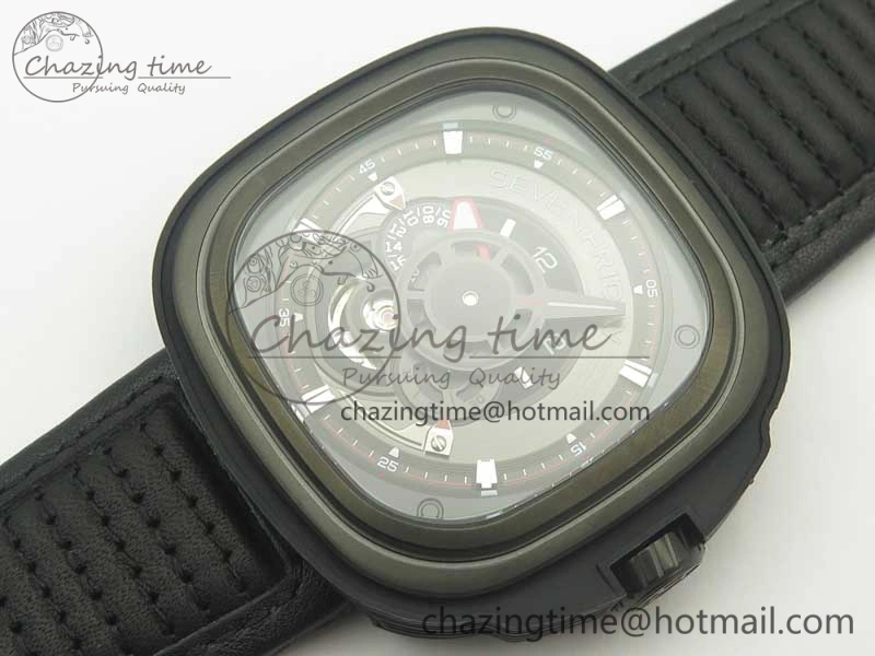 Durable SevenFriday PVD P3B 01 SVF 1:1 Best Edition on Black Leather Strap Miyota 82S7(Free Rubber Strap) 9618