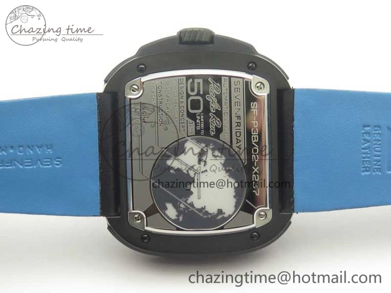 SevenFriday PVD P3B 01 SVF 1:1 Best Edition on Black Blue Leather Strap Miyota 82S7(Free Rubber Strap) DailyWear 9621