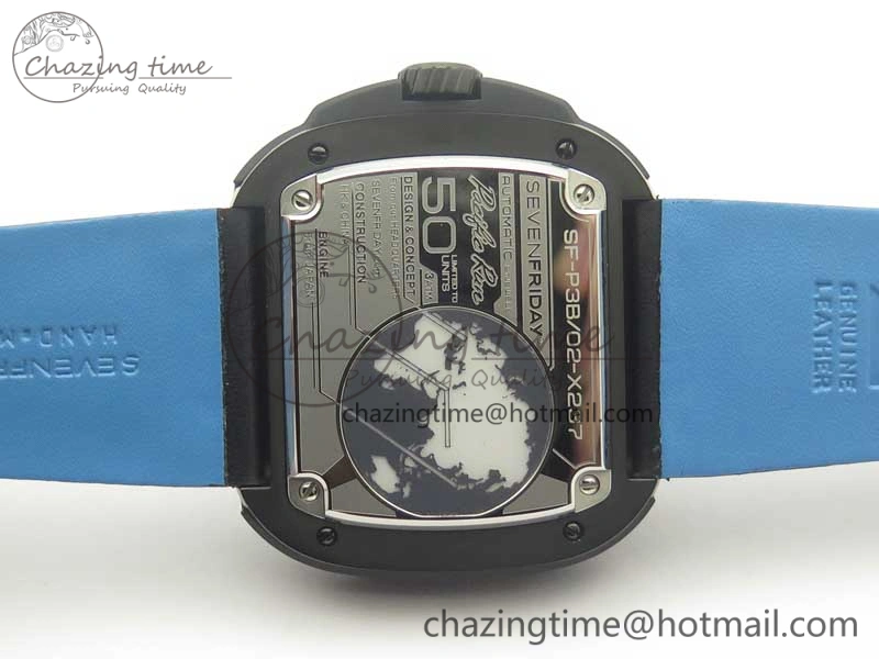 SevenFriday PVD P3B 01 SVF 1:1 Best Edition on Black Blue Leather Strap Miyota 82S7(Free Rubber Strap) DailyWear 9621