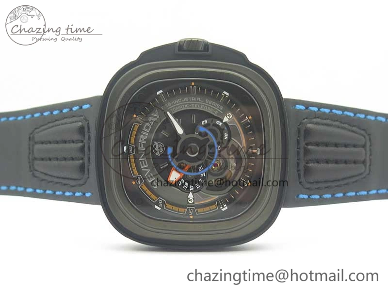 SevenFriday PVD P3B 01 SVF 1:1 Best Edition on Black Blue Leather Strap Miyota 82S7(Free Rubber Strap) DailyWear 9621