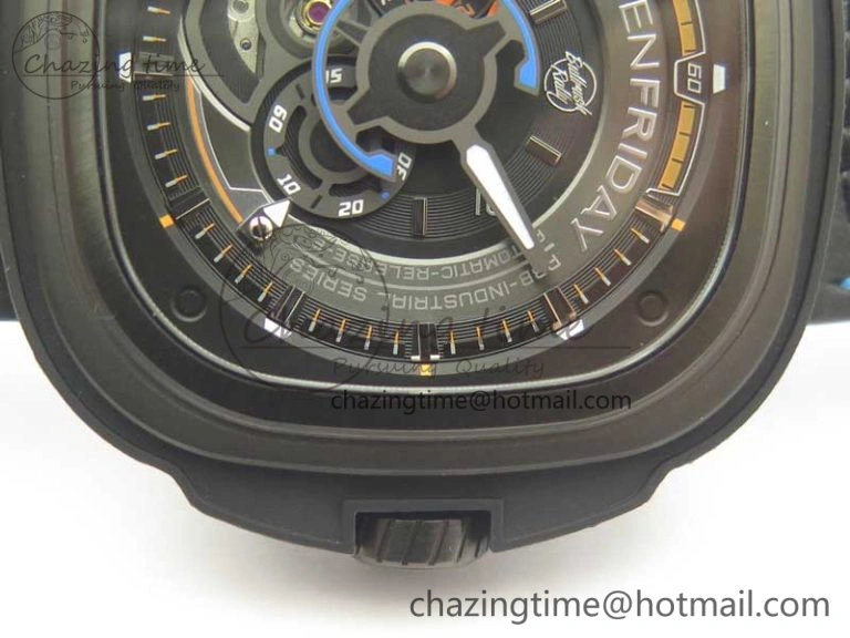 SevenFriday PVD P3B 01 SVF 1:1 Best Edition on Black Blue Leather Strap Miyota 82S7(Free Rubber Strap) DailyWear 9621