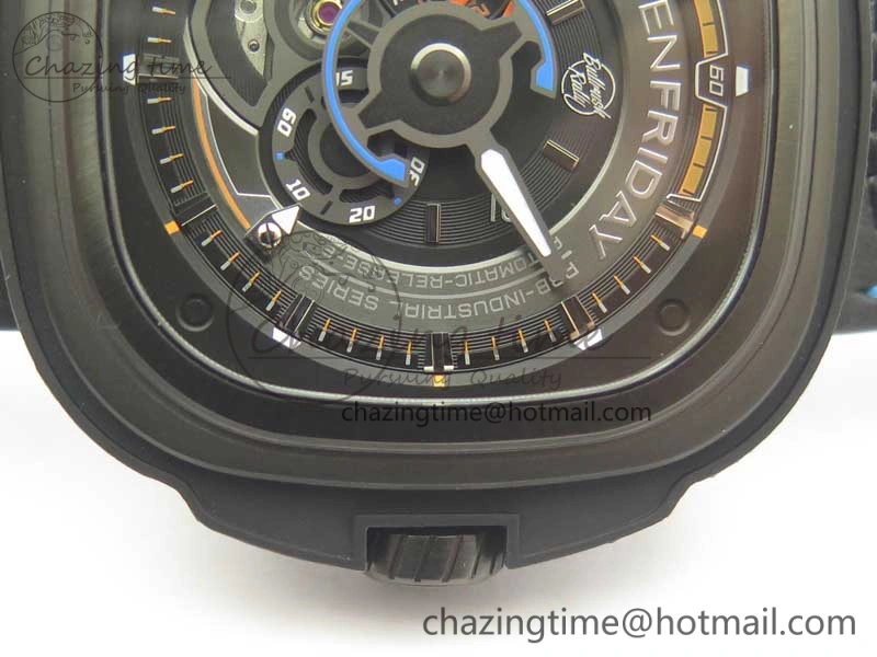 SevenFriday PVD P3B 01 SVF 1:1 Best Edition on Black Blue Leather Strap Miyota 82S7(Free Rubber Strap) DailyWear 9621