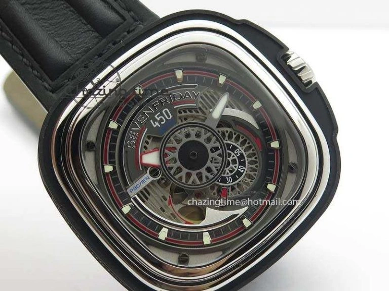 SevenFriday PVD P3C 01 Hot Rod V6F Best Edition On Black Leather Strap Miyota 82S Trendsetting 9632