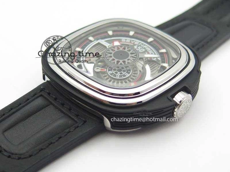 SevenFriday PVD P3C 01 Hot Rod V6F Best Edition On Black Leather Strap Miyota 82S Trendsetting 9632