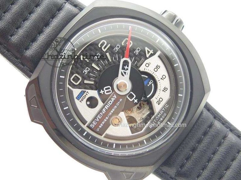 Unique SevenFriday PVD V3-01 V6F 1:1 Best Edition Black Silver Dial On Black Leather Strap Miyota 82S 9637
