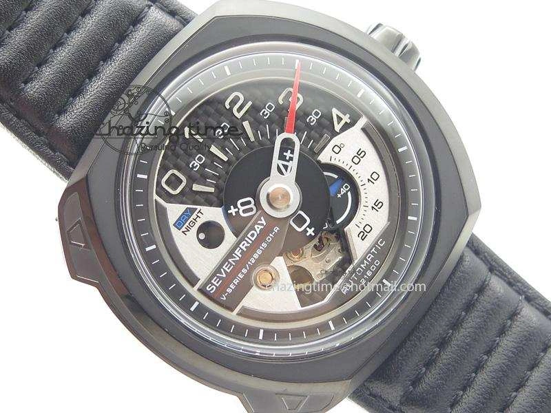 Unique SevenFriday PVD V3-01 V6F 1:1 Best Edition Black Silver Dial On Black Leather Strap Miyota 82S 9637