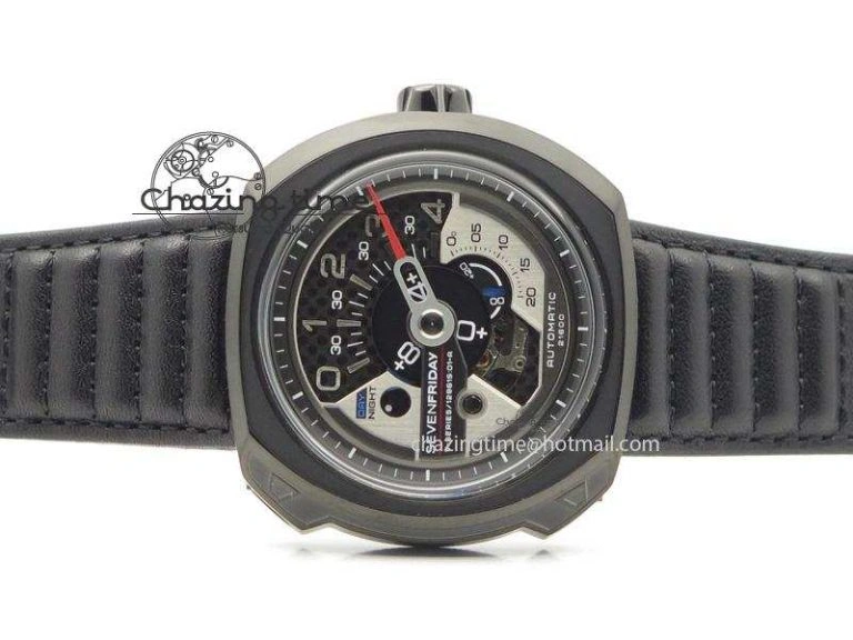 Unique SevenFriday PVD V3-01 V6F 1:1 Best Edition Black Silver Dial On Black Leather Strap Miyota 82S 9637