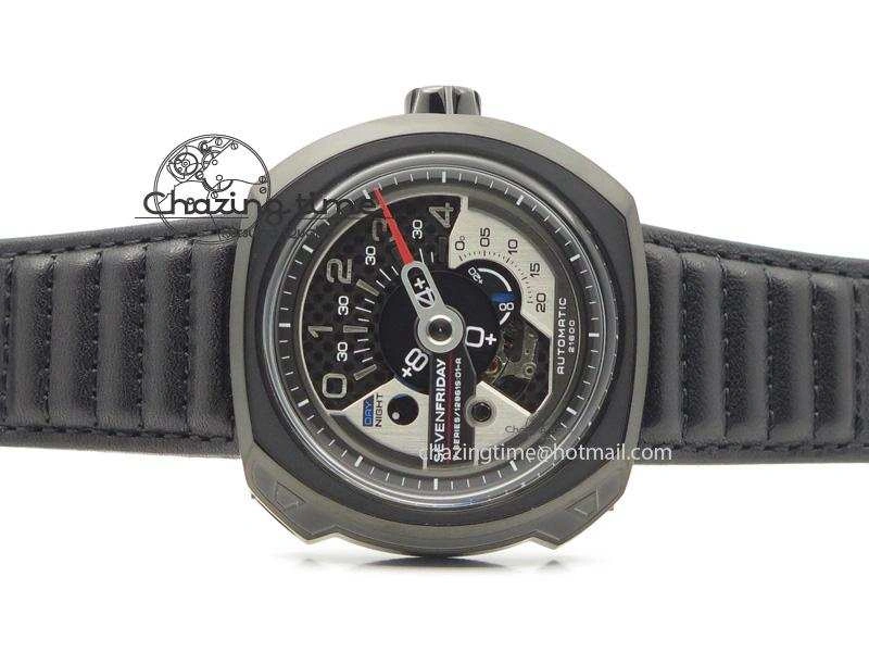 Unique SevenFriday PVD V3-01 V6F 1:1 Best Edition Black Silver Dial On Black Leather Strap Miyota 82S 9637