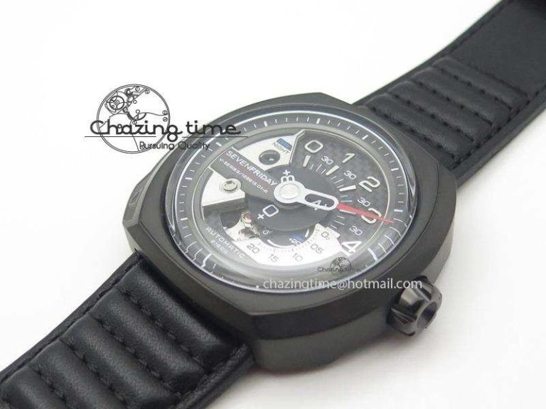 Unique SevenFriday PVD V3-01 V6F 1:1 Best Edition Black Silver Dial On Black Leather Strap Miyota 82S 9637