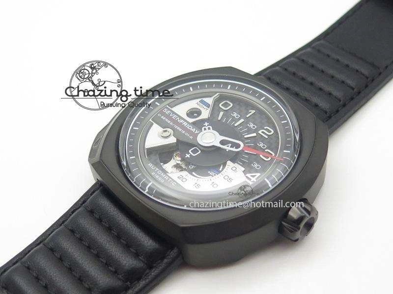 Unique SevenFriday PVD V3-01 V6F 1:1 Best Edition Black Silver Dial On Black Leather Strap Miyota 82S 9637