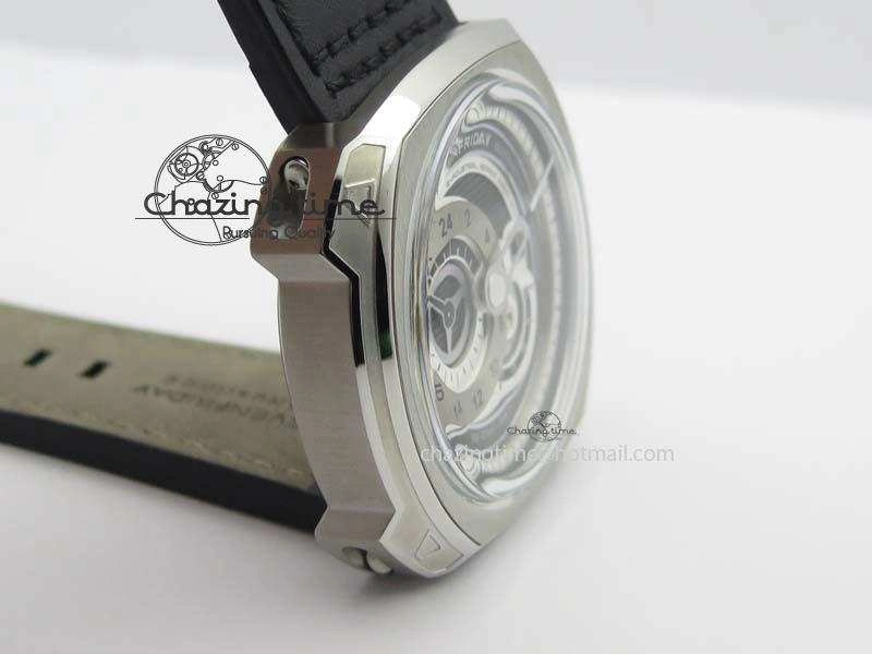 Fashionable SevenFriday Q1-01 V6F 1:1 Best Edition Silver Dial On Black Leather Strap Miyota 82S 9631