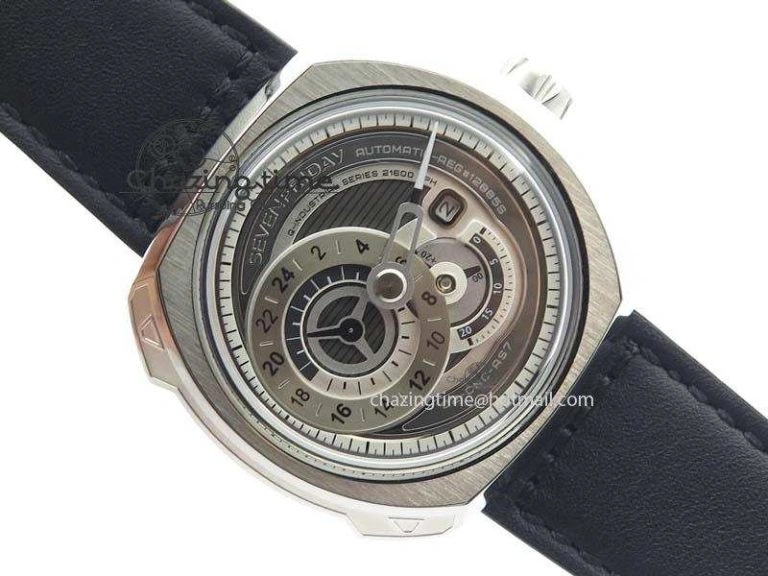 Fashionable SevenFriday Q1-01 V6F 1:1 Best Edition Silver Dial On Black Leather Strap Miyota 82S 9631